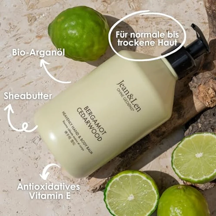 Jean & Len Heavenly Hand- & Body Balm Bergamot & Cedarwood, 500 ml mit Bio-Arganöl, Sheabutter, ohne Parabene & Silikone, hochwertige Flasche – Bild 3