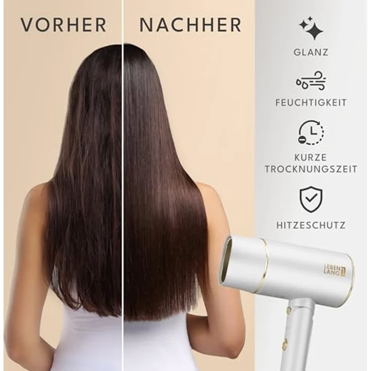 LEBENLANG Föhn Haartrockner Ionen 2100W, klappbar und leicht mit Anti-Spliss & Kaltluftmodus, inkl. Reisebeutel - schwarz – Bild 5