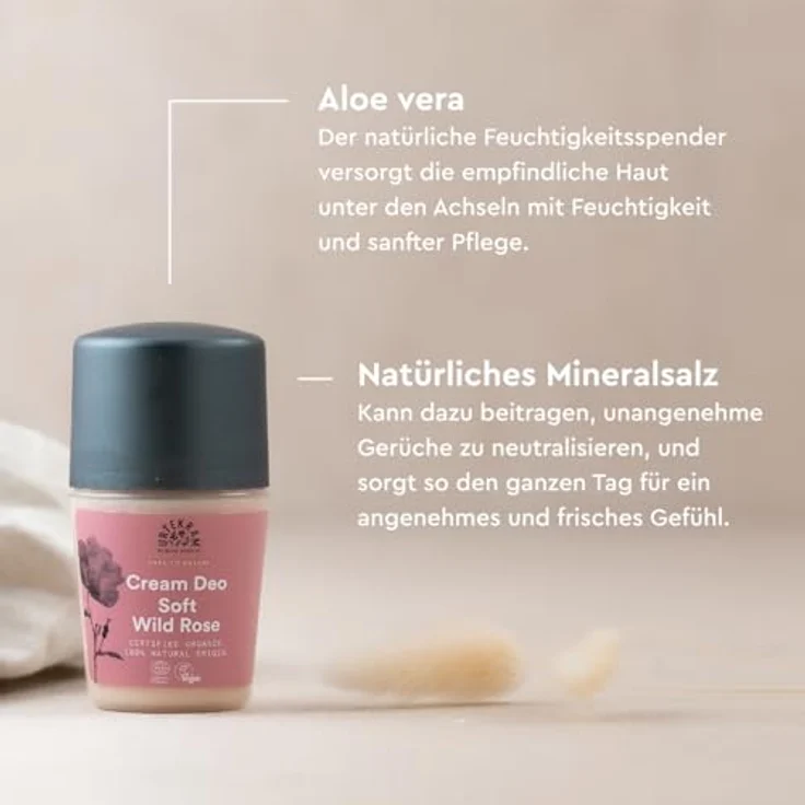 Urtekram Deodorant Soft Wild Rose 50ml, alkoholfrei und ohne Aluminiumsalze, sanft pflegend für normale & trockene Haut – Bild 4