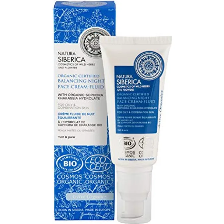 Natura Siberica Bio-zertifizierte ausgleichende Nacht-Gesichtscreme für fettige und Mischhaut, 50 ml - mattierend, feuchtigkeitsspendend, mit Hyaluronsäure und sibirischem Zirbenöl