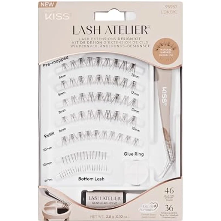 KISS Lash Atelier Wimpernverlängerungs-Set 'Natural', 46 Wimperncluster & 36 einzelne Wimpern, hält bis zu 7 Tage, inkl. Wimpernkleber und Pinzette – Bild 1