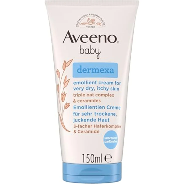 Aveeno Baby Dermexa Emollientien Creme, feuchtigkeitsspendende Körperpflege für empfindliche Haut, 150 ml – Bild 1