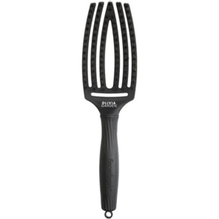 Olivia Garden Fingerbrush Combo M, schwarze Paddlebürste mit ergonomischem Handgriff und Nylon- sowie Wildschweinborsten für sanftes Entwirren und Kopfhautmassage