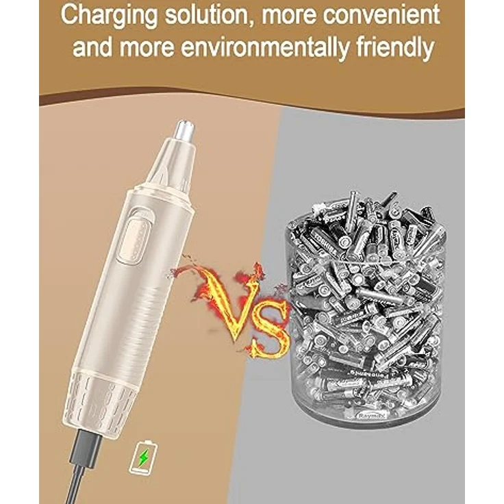 FUNHEE 3-in-1 Nasenhaartrimmer, USB wiederaufladbarer Nasenhaarschneider mit Doppelschneideklingen, schmerzfreier Augenbrauen- und Ohrhaarschneider, Champagner – Bild 3