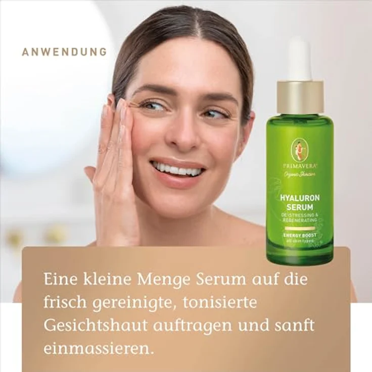 Primavera Hyaluron Serum De-Stressing & Regenerating, 30 ml Gesichtsserum mit Bio-Limette und Damaszener Rose für alle Hauttypen – Bild 3