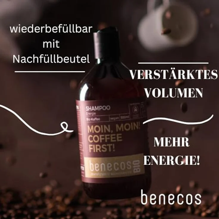 Benecos Kaffee Shampoo Coffein, 500ml, mit Bio-Kaffee & Brokkoliöl, für alle Haartypen, vitalisierend & sanft – Bild 3