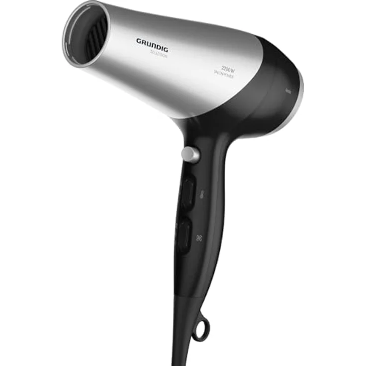 GRUNDIG HD 6080 L Haartrockner 2200 W, Ionen Föhn mit 3 Temperatur- und 2 Luftstromstufen, Kaltstufe, Keramikbeschichtung, Schwarz/Silber – Bild 5