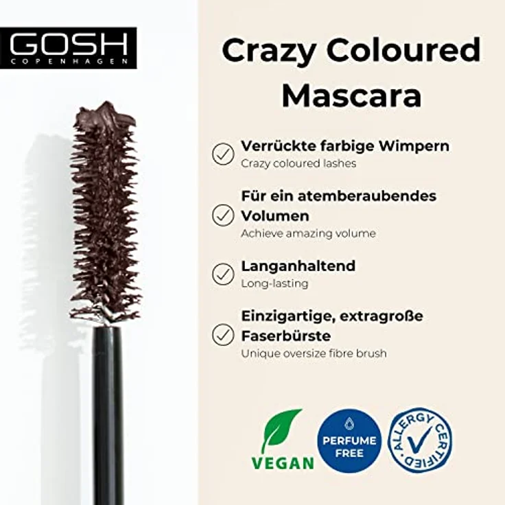Gosh Boombastic Volumen-Mascara, für geschwungene Wimpern, Farbton 005 Chocolate Brown, 13 ml – Bild 2