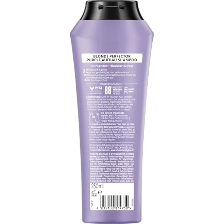 Gliss Blonde Perfector Purple Shampoo (250 ml), Anti-Gelbstich-Shampoo mit Peptiden & Blaubeer-Extrakt für blondes Haar – Bild 2