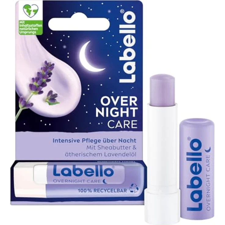 Labello Overnight Care Lippenpflegestift, 8h intensive Lippenpflege mit Sheabutter & Lavendelöl, 4,8 g – Bild 1