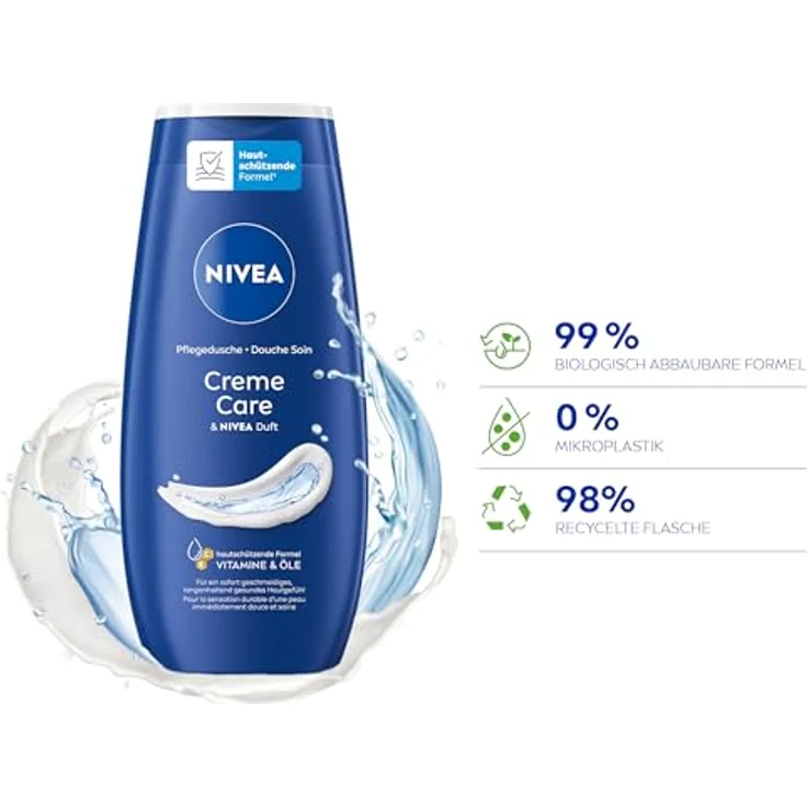 Nivea Duschcreme Creme Care, 250 ml, cremige Textur mit Vitamin C und E, vegan, pH-hautneutral, für alle Hauttypen – Bild 5