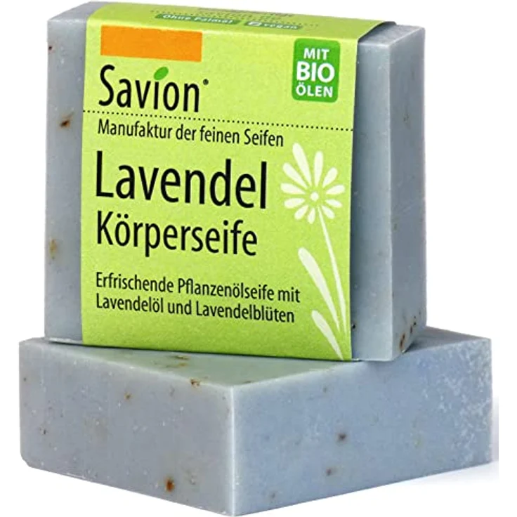 SAVION Lavendel Körperseife, mit Lavendelöl und Lavendelblüten, Vegan, Palmölfrei, 80g – Bild 1