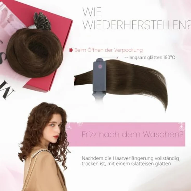 Moresoo Echthaar Extensions Bondings U Tip Keratin, Dunkelbraun #4, 50g, 60 cm Haarverlängerung – Bild 5