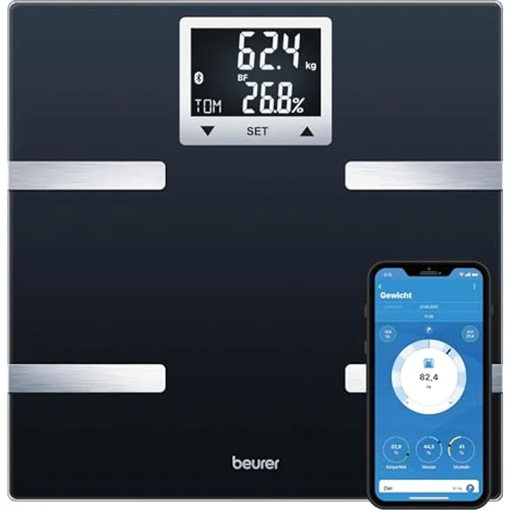 Beurer BF 720 Diagnosewaage mit Bluetooth, Verbindung zur Smartphone-App, Bestimmung von Körpergewicht, Körperfett, Muskelanteil und Kalorienbedarf AMR, BMR – Bild 2