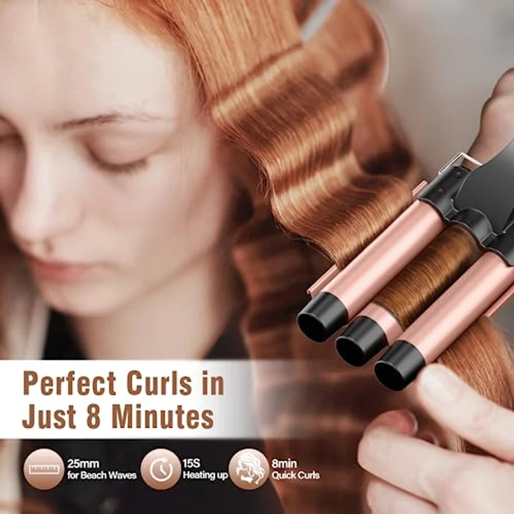 BESTOPE PRO Lockenstab Set 5-in-1, 3 Keramikfässer für große Locken & Wellen, schnelles Aufheizen, 2 Temperaturstufen, inklusive Hitzeschutzhandschuh & Clips, Dual Voltage – Bild 2