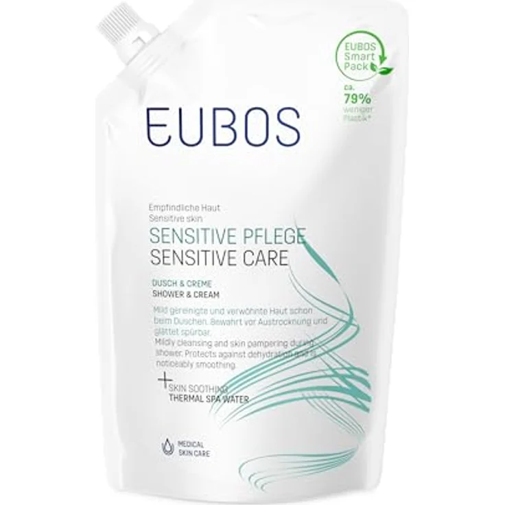Eubos Dusch & Creme Nachfüllbeutel 400ml für normale bis trockene Haut, dermatologisch getestete Hautverträglichkeit – Bild 1