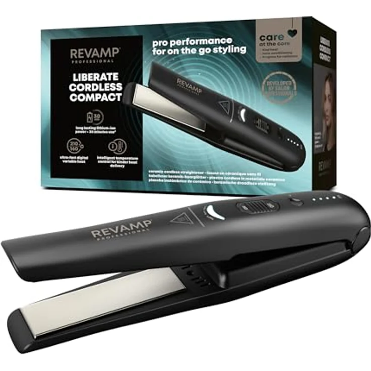 REVAMP ST-1700-EU2 Haarglätter, kabellos, mit Keramik-Ionen-Heizplatten, Reisesicherung, max. 210 °C, schwarz-matt – Bild 2
