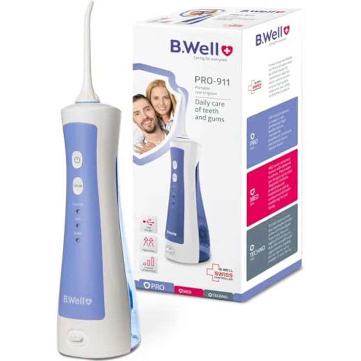 B.Well PRO-911, Tragbare Munddusche mit 3 Betriebsarten, 360-Grad-Düsendrehung, USB-Aufladung für zwei Benutzer – Bild 1