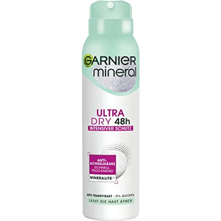 Garnier Mineral UltraDry Spray Anti-Transpirant Deodorant, 150 ml, bis zu 48 Stunden Schutz vor Achselnässe und Gerüchen