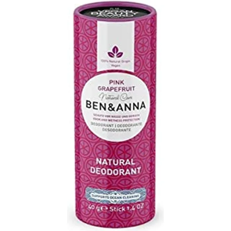 BEN&ANNA veganes Papertube Deo PINK GRAPEFRUIT | zertifizierte Naturkosmetik Deocreme | plastikfreies Deodorant 40g