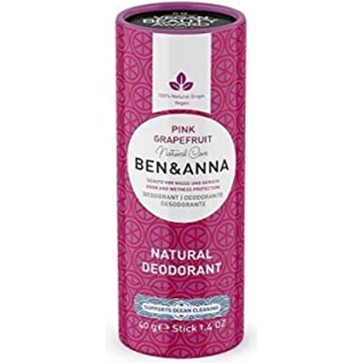 BEN&ANNA veganes Papertube Deo PINK GRAPEFRUIT | zertifizierte Naturkosmetik Deocreme | plastikfreies Deodorant 40g – Bild 1