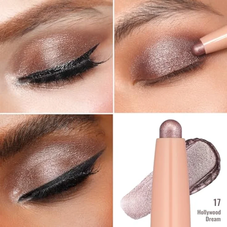 Oulac Lidschatten-Stift Taupe, Wasserdicht, 24 Stunden Halt, Metallic Finish, Vegan, 3.6g (17) Hollywood Dream – Bild 3