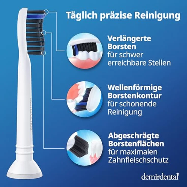 Demirdental 8er-Pack HX9058 Aufsteck-Bürsten für Philips Sonicare Ersatz-Zahnbürsten mit Aktivkohle für optimale Belagentfernung Bürsten-Köpfe hart – Bild 4