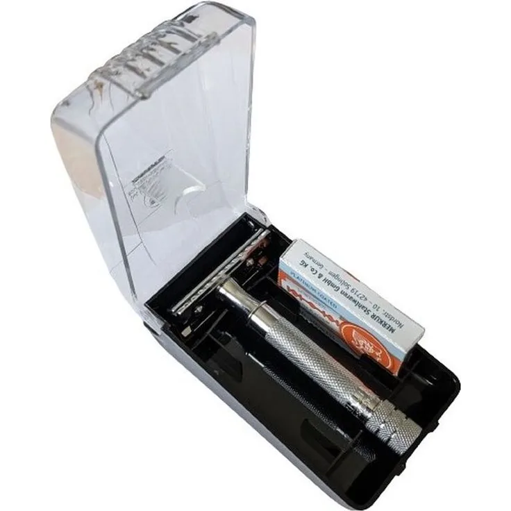 MERKUR Rasierer 33C, Gerade Klinge, kurzer Griff, Set mit 10 Klingen