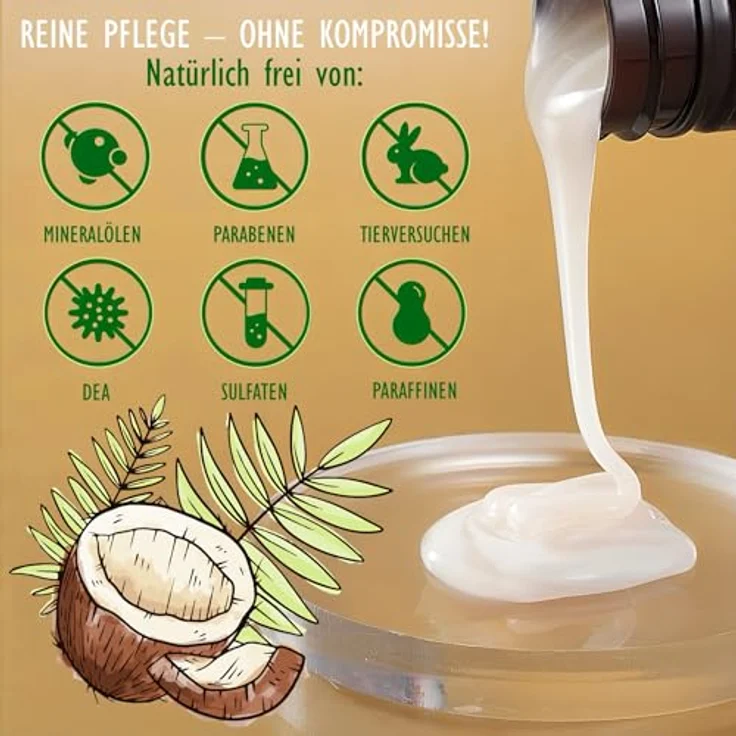P-Beauty Naturkosmetik Conditioner, Haarspülung mit Kokosöl und Arganöl, silikonfrei, vegan, 300ml - für trockenes, geschädigtes Haar, Anti-Frizz und intensive Pflege – Bild 5