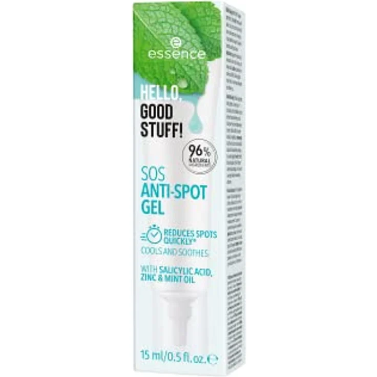essence HELLO, GOOD STUFF! SOS ANTI-SPOT GEL, Gesichtsroller, transparent, für unreine Haut, Expressergebnis, pflegend, vegan, Mikroplastik Partikel frei, Nanopartikel frei (15ml) – Bild 2