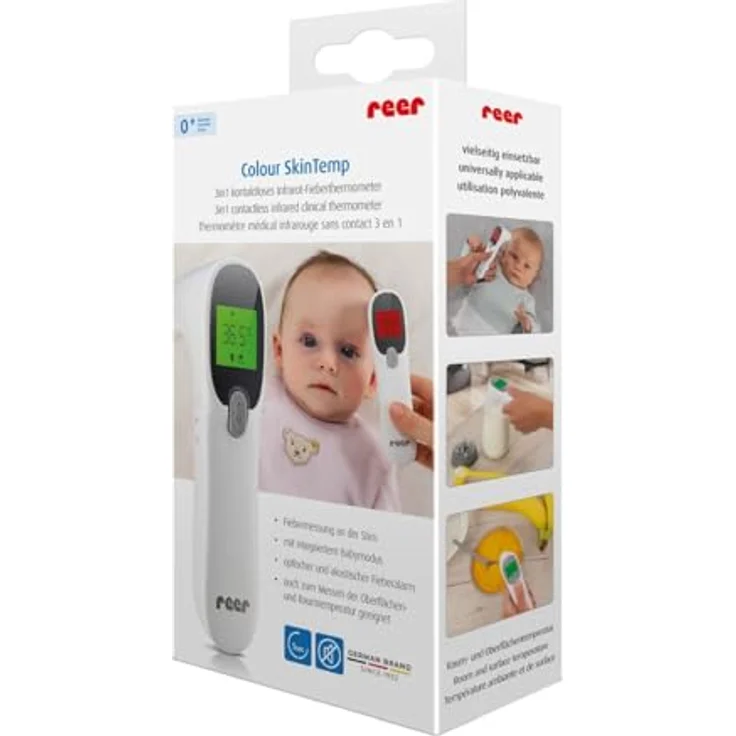 Reer Fieberthermometer Colour SkinTemp 3in1, kontaktloses Infrarotgerät mit integrierten Babymodus und 25 Speicherplätzen – Bild 2
