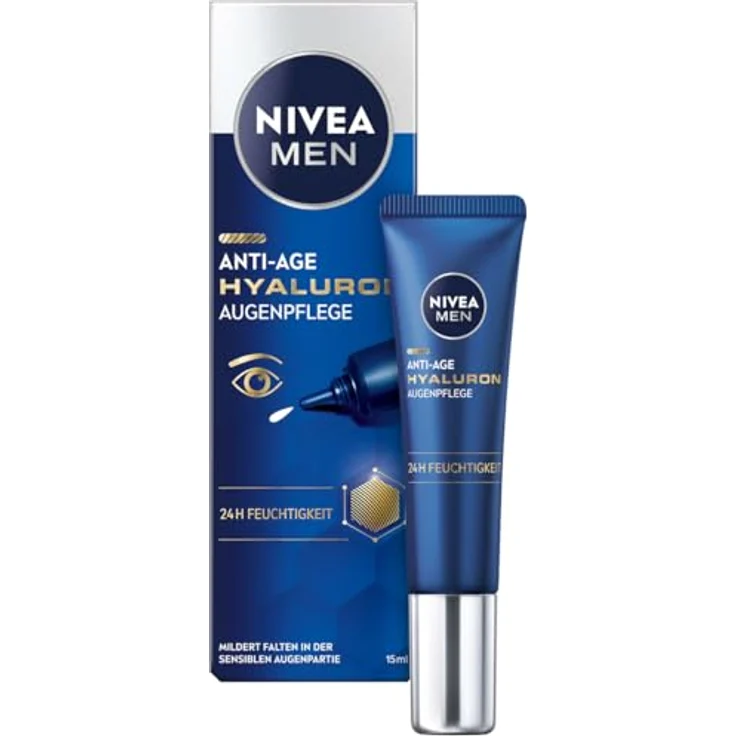 NIVEA MEN Anti-Age Hyaluron Augenpflege, straffende Augencreme gegen Falten und Augenringe, feuchtigkeitsspendende Augenpflege mit Hyaluron (15 ml) – Bild 1