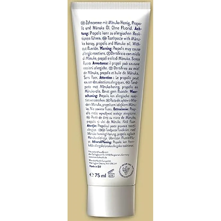 Manuka Health - Manuka Honig Zahncreme mit MGO 400+, Propolis und Manuka Öl ohne Fluorid, Natürlicher Minzgeschmack, Ohne Titandioxid, Ohne Schäumungsmittel (SLS), 1er Pack (1x 75ml) – Bild 3