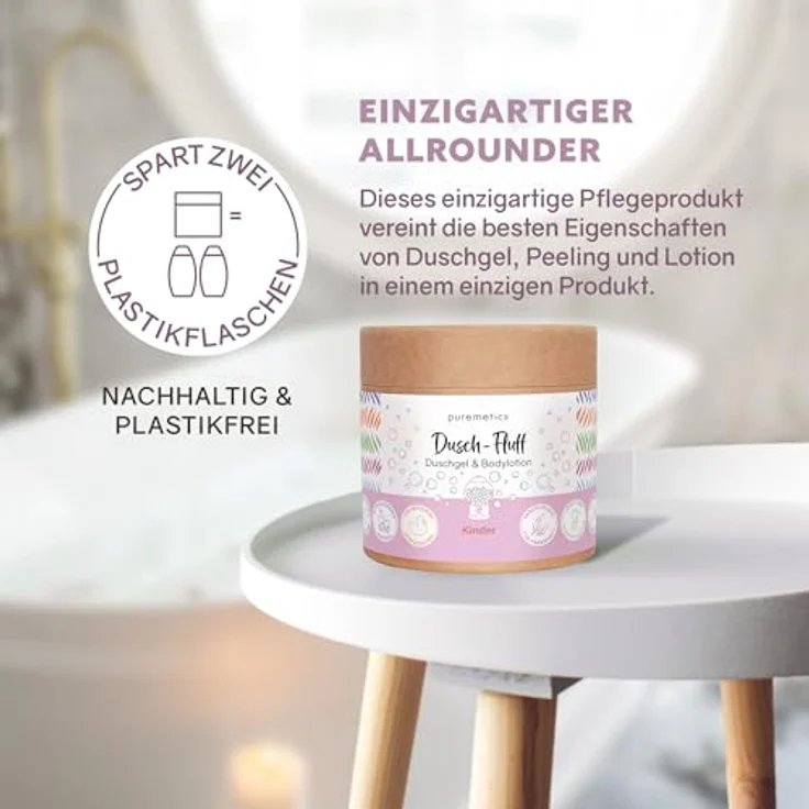 puremetics 3in1 Dusch-Fluff für Kinder, veganes Duschgel und Seife mit fruchtigem Kaugummi-Duft, 200 g – Bild 2