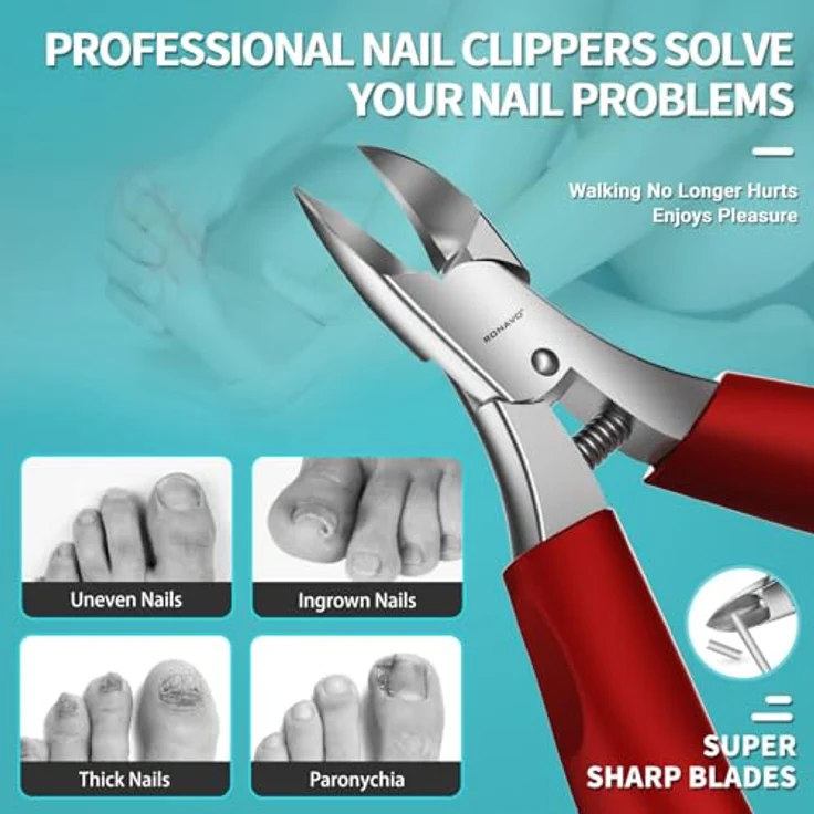 RONAVO Nagelknipser Set, professioneller Zehennagelknipser für dicke Nägel mit langem Griff, ergonomisches Design für Männer und ältere Menschen, inklusive Nagelheber und Feile, in Metall Geschenkbox – Bild 3