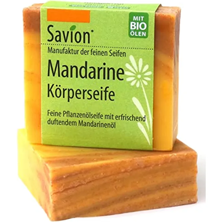 Savion Mandarine Körperseife, mit Mandarinenöl, Vegan, Palmölfrei, Tierversuchsfrei, 80g
