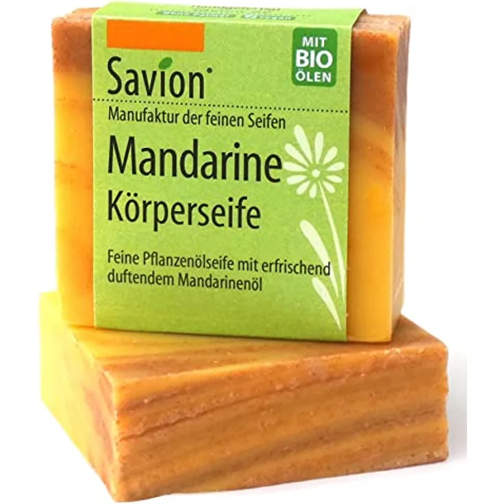 Savion Mandarine Körperseife, mit Mandarinenöl, Vegan, Palmölfrei, Tierversuchsfrei, 80g – Bild 1
