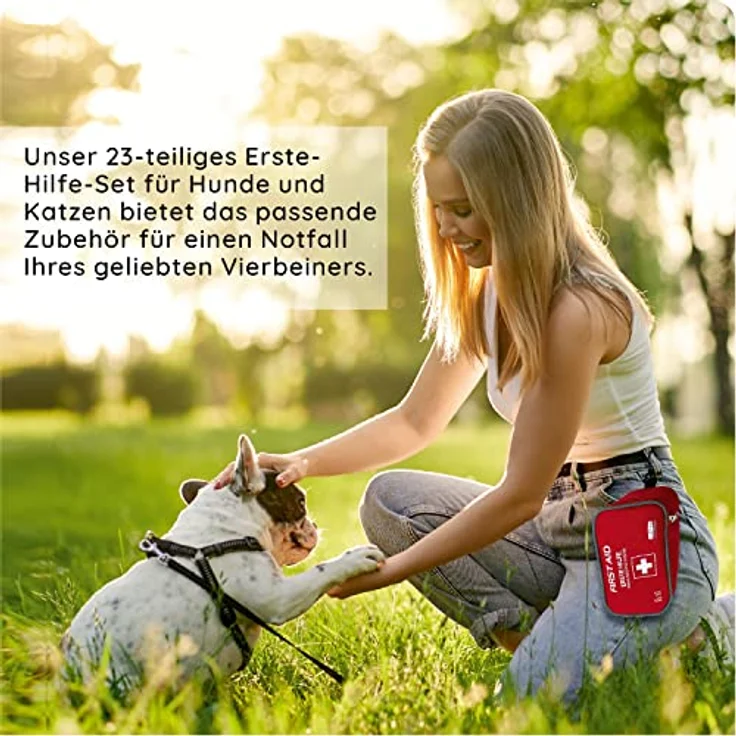 FLEXEO Erste-Hilfe-Set für Hund und Katze, 24-teilig mit Wundauflagen, Bandagen, Maulschlaufe und Zeckenzange, kompakt und transportabel – Bild 7