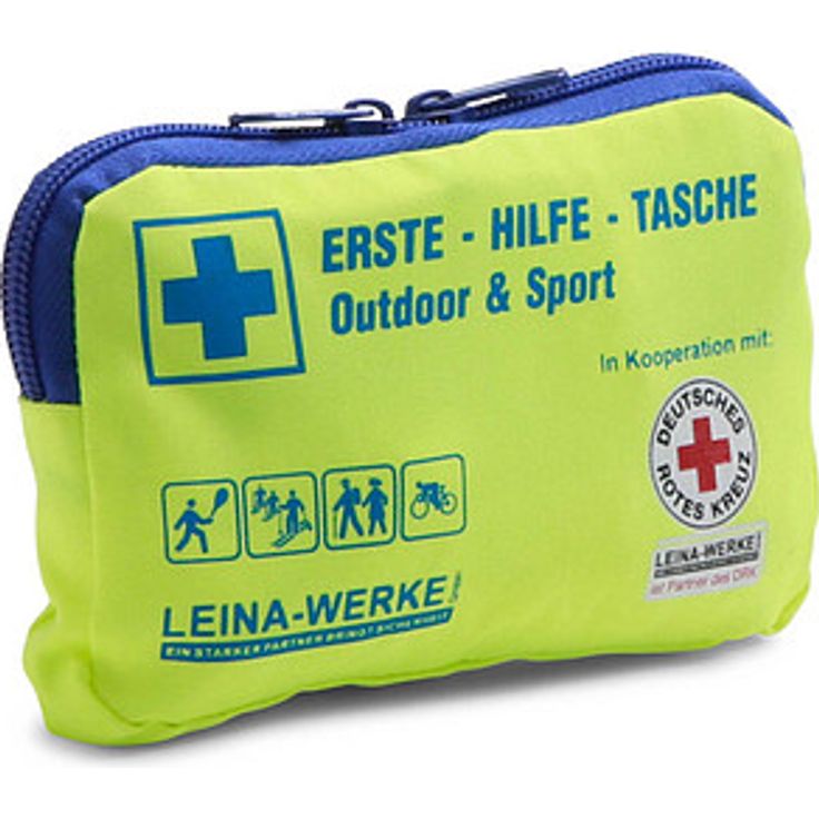 LEINA-WERKE Erste-Hilfe-Tasche Outdoor & Sport DRK, kompakt und wasserdicht, gelb, 14-teiliges Set