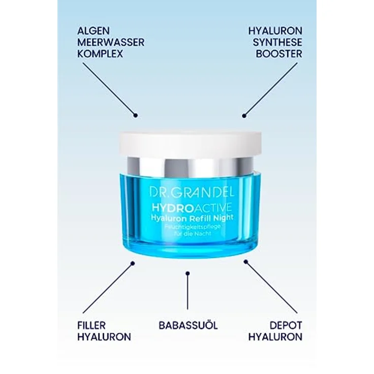 DR. GRANDEL Kosmetik Hydro Active Hyaluron Refill Night Cream 50 ml - intensive Feuchtigkeitspflege für die Nacht mit Hyaluronsäure - reduziert Falten und glättet das Hautbild – Bild 2