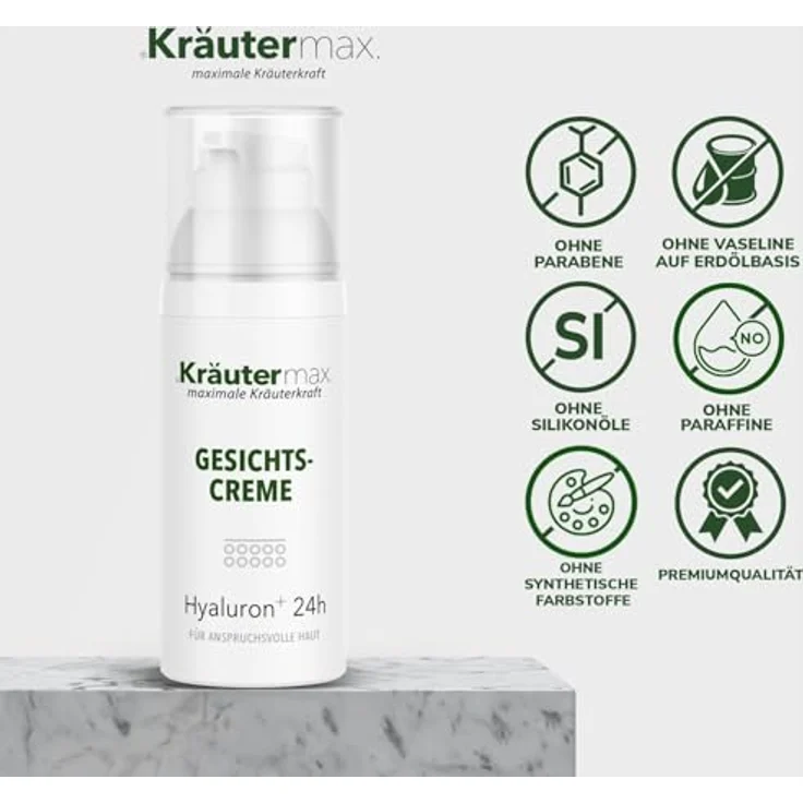 Kräutermax Hyaluron Creme Gesicht, feuchtigkeitsspendende 2in1 Tages- und Nachtcreme mit Hyaluronsäure, 50 ml – Bild 5