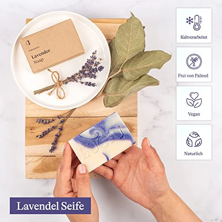 lubiu Lavendelseife Stück 100g - Bio Seife Lavendel Handgemachte - Duschseife Ohne Palmöl und Handseife Fest - Natur Seife Stück - Natural Soap – Bild 2