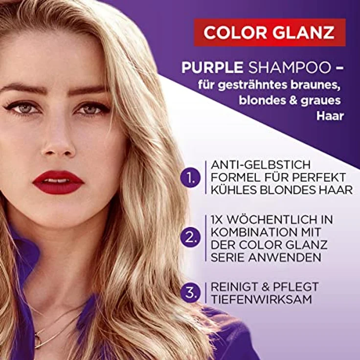 L'Oréal Paris Elvital Shampoo für blondes, gesträhntes, graues Haar, Neutralisiert Gelbtöne, Color Glanz Purple Silbershampoo für Anti-Gelbstich, 6 x 200 ml – Bild 2