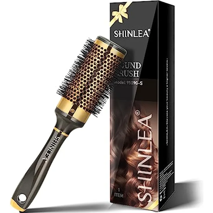 SHINLEA Rundhaarbürste, Haarbürste ohne Ziepen für Locken, 43 mm Nylon, Aluminium für Styling und Föhnen