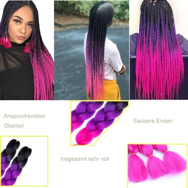 Shangxiu Braids Extensions Rose, 24" (60cm) Hitzebeständige Synthetik Haare, 300g zum Einflechten für Box Zöpfe und Twist Frisuren – Bild 4