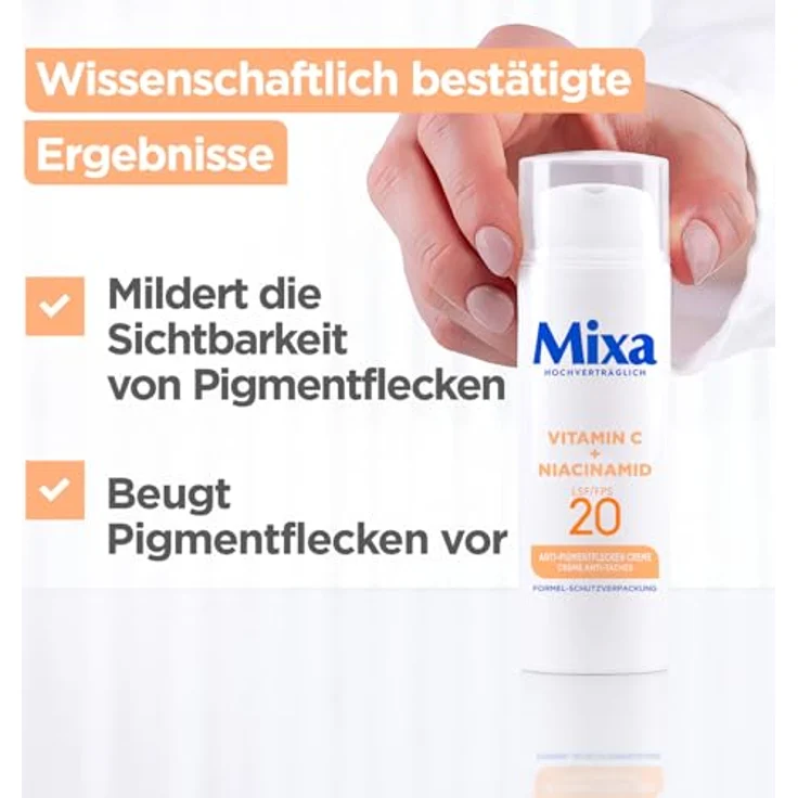 Mixa Anti-Pigmentflecken Creme, Vitamin C & Niacinamid, LSF 20, Hypoallergen, 50 ml – Bild 5