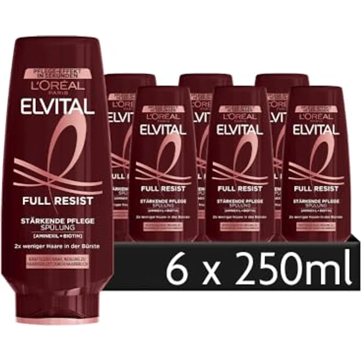 L'Oréal Paris Elvital Full Resist Pflege-Spülung, gegen Haarausfall durch Haarbruch, mit Biotin und Full Resist Power Booster, 6 x 250 ml – Bild 1