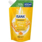 ISANA Flüssigseife Milch & Honig, Nachfüllbeutel 500 ml, dermatologisch getestet, pH-hautneutral, ohne Mikroplastik, gelb