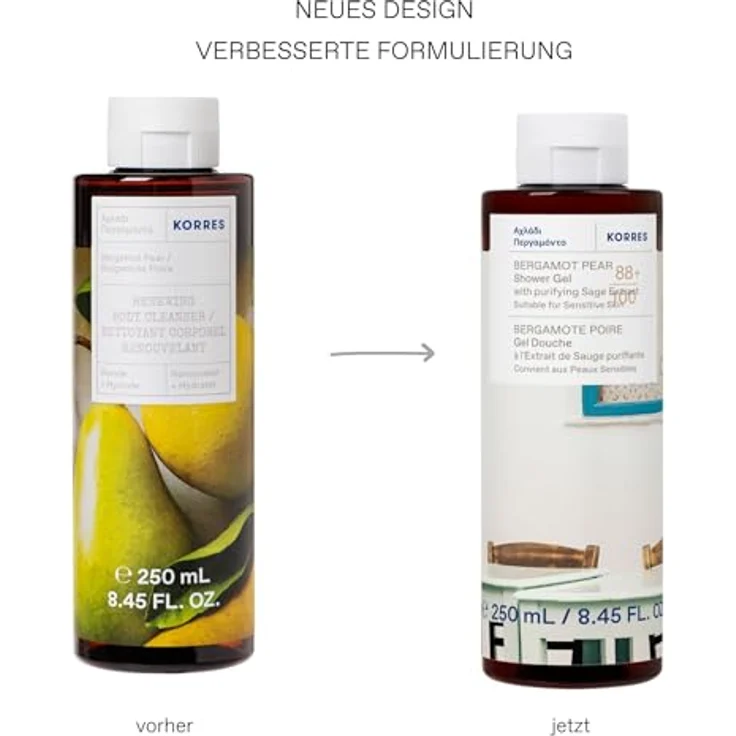 KORRES BERGAMOT PEAR Duschgel, 250 ml mit Salbei-Extrakt, vegan, silikon- und parabenfrei, dermatologisch getestet, für Dusche, Bad & Rasur, süßer Birnen Duft – Bild 2
