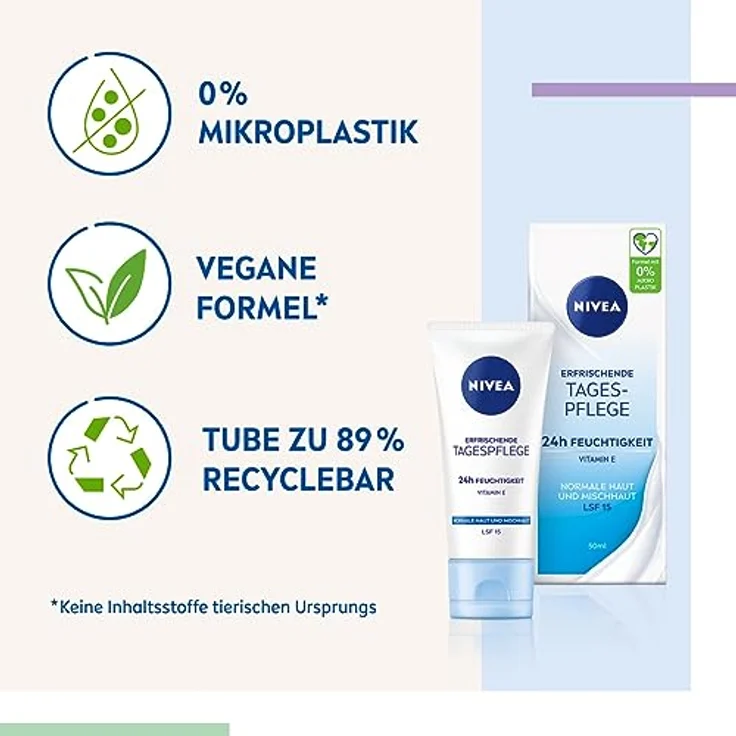 NIVEA Erfrischende Tagespflege 24h Feuchtigkeit (50 ml), Gesichtscreme für normale und Mischhaut mit LSF 15, feuchtigkeitsspendende Tagescreme mit Vitamin E, vegan*' – Bild 2